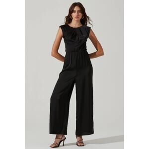 ASTR The Label Inverted Pleat Neck Sleeveless Wide Leg Jumpsuit Black Size S NWT